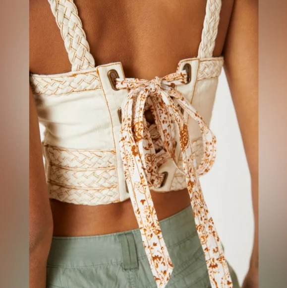 Anthropologie Pilcro Cream Braided Strap Lace Up Crop Tank Size XS - Picture 3 of 7